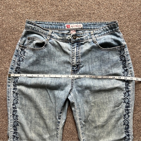 Vintage COS Jeans Blue Light Wash Flared Denim Rhinestone Embroidered Size 10 - Picture 13 of 16